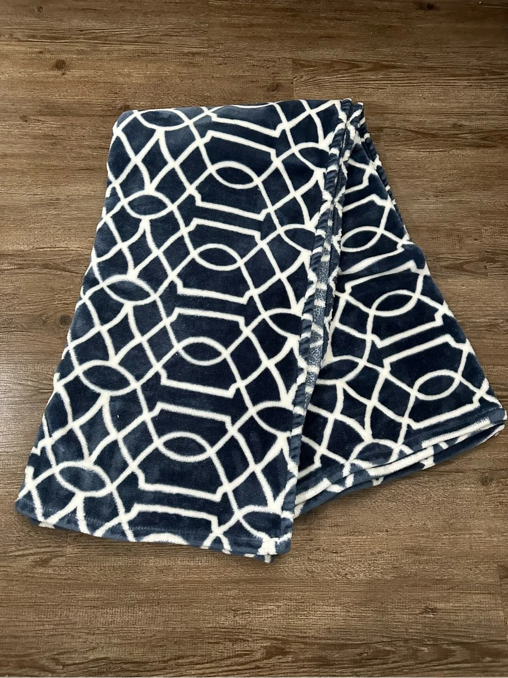 Plush Navy and White Geometric Throw Blanket